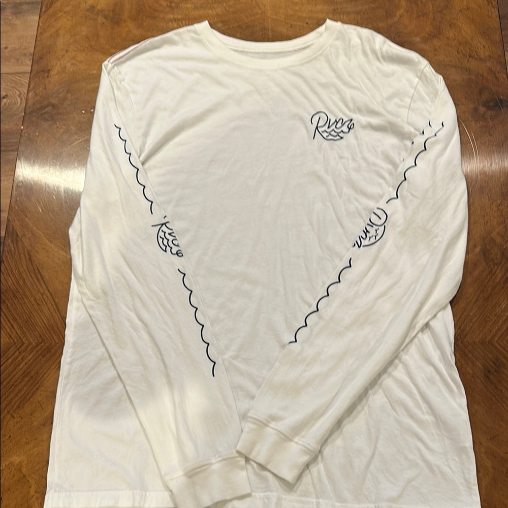 RVCA Cream Long Sleeve Tee with Navy Accents